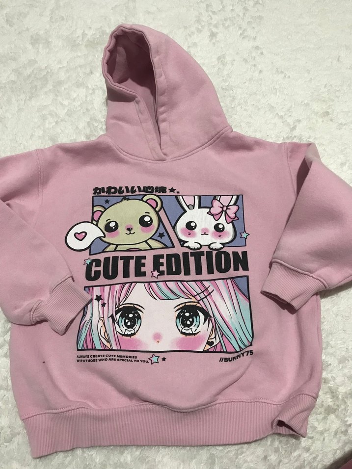 Kız Çocuk Pembe Kapüşonlu Sweatshirt - Görsel 2