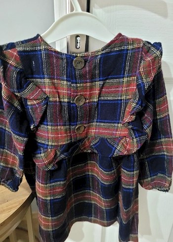 Kız Çocuk Kareli Fırfırlı Uzun Kollu Elbise - Görsel 4