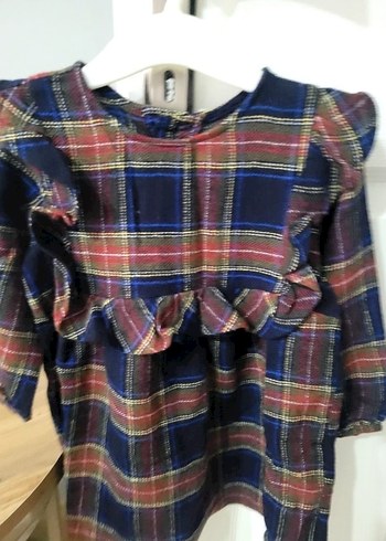 Kız Çocuk Kareli Fırfırlı Uzun Kollu Elbise - Görsel 2