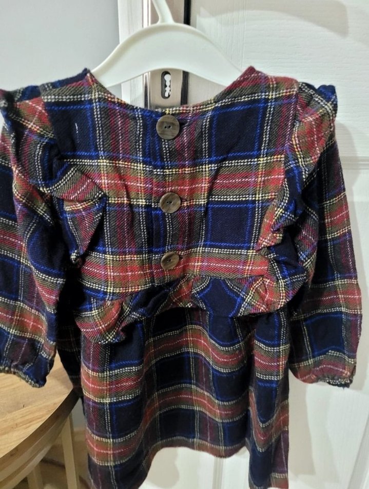 Kız Çocuk Kareli Fırfırlı Uzun Kollu Elbise - Görsel 4