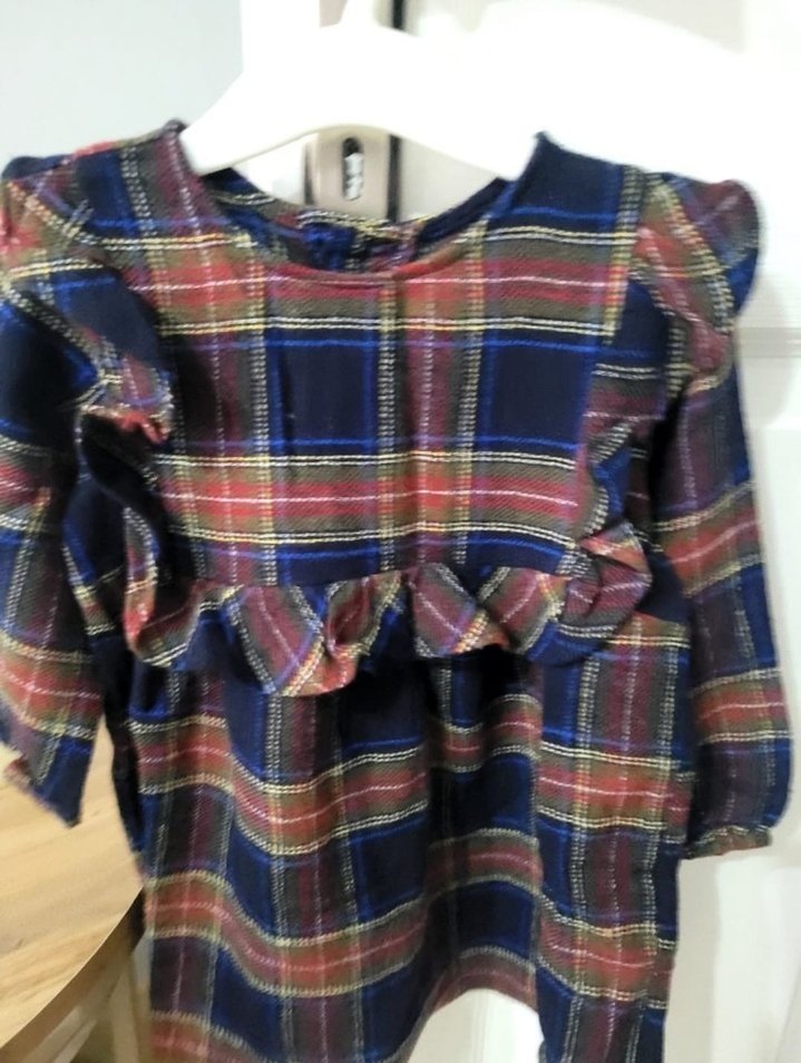 Kız Çocuk Kareli Fırfırlı Uzun Kollu Elbise - Görsel 2