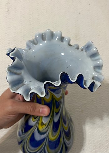 Koyu Mavi Dalgalı Desenli Vazo - Görsel 6