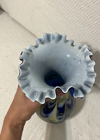 Koyu Mavi Dalgalı Desenli Vazo - Görsel 4