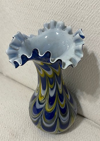 Koyu Mavi Dalgalı Desenli Vazo - Görsel 3