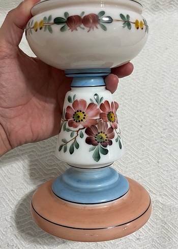 Osmanlı Çiçek Desenli Opalin Gaz Lambası - Görsel 6