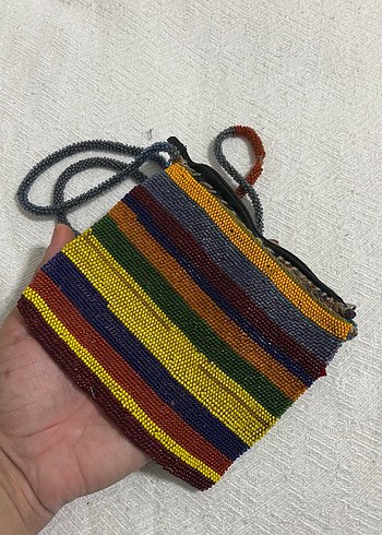 Boncuk İşlemeli Çok Renkli Örgü Kadın Çanta - Görsel 4