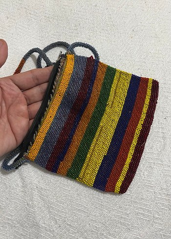 Boncuk İşlemeli Çok Renkli Örgü Kadın Çanta - Görsel 6