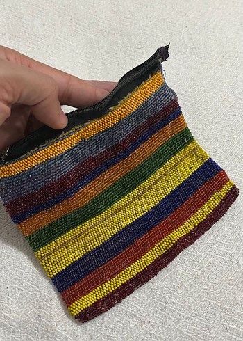 Boncuk İşlemeli Çok Renkli Örgü Kadın Çanta - Görsel 8