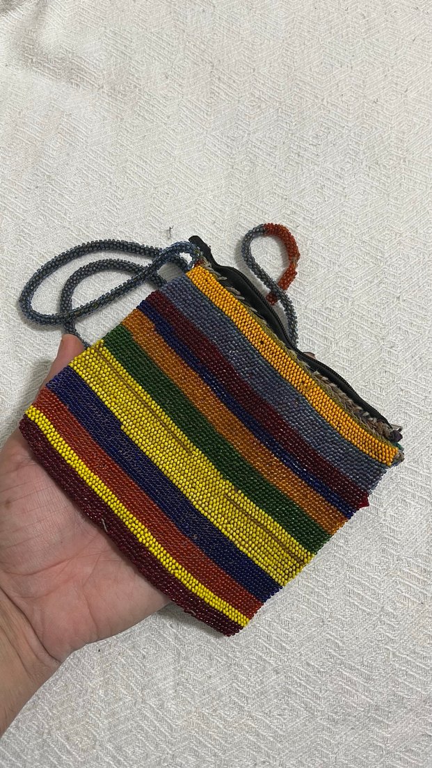 Boncuk İşlemeli Çok Renkli Örgü Kadın Çanta - Görsel 4