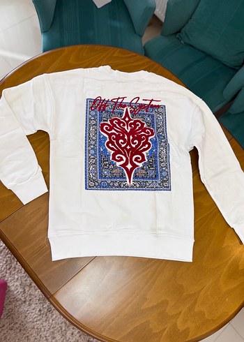 Kadın Beyaz Nakışlı Pamuklu Sweatshirt - Görsel 2