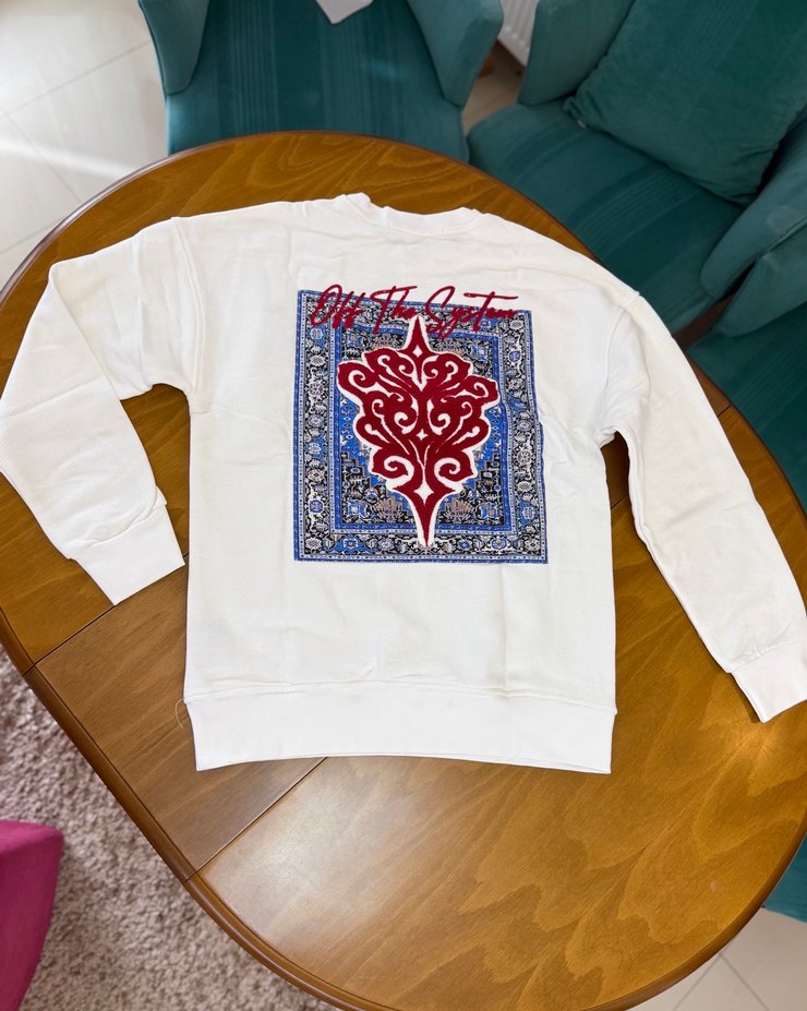 Kadın Beyaz Nakışlı Pamuklu Sweatshirt - Görsel 2