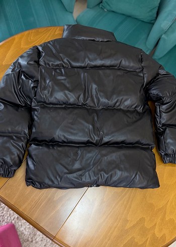 Kadın Siyah Deri Fermuarlı Kışlık Mont - Görsel 2