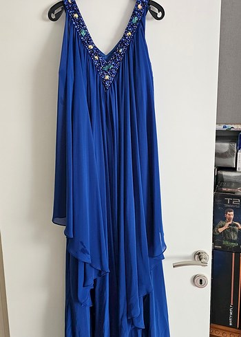 Mavi taşlı Bohem Uzun Abiye Elbise - Görsel 2