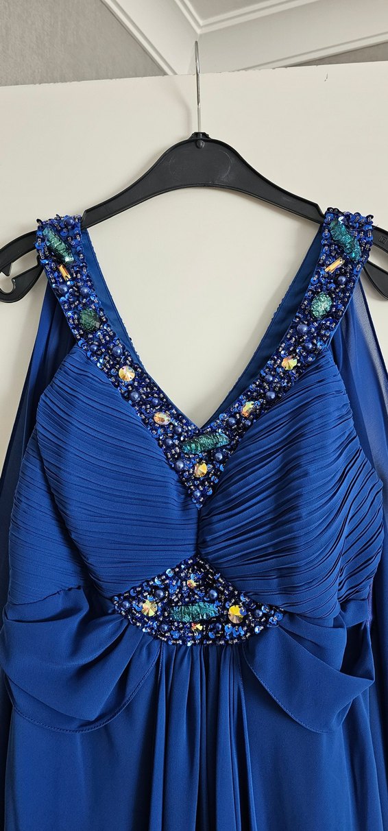 Mavi taşlı Bohem Uzun Abiye Elbise - Görsel 3