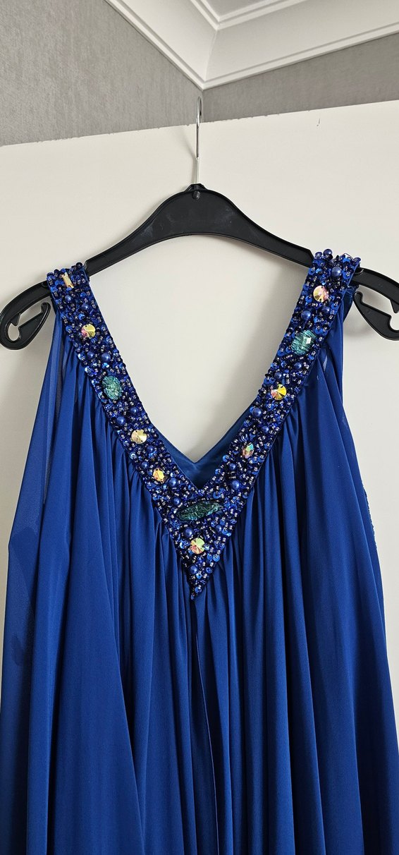 Mavi taşlı Bohem Uzun Abiye Elbise - Görsel 4