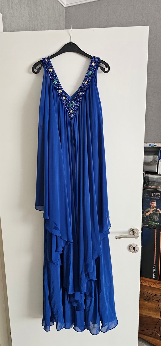 Mavi taşlı Bohem Uzun Abiye Elbise - Görsel 2