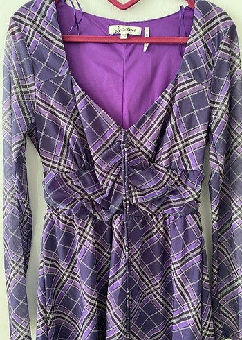 Mor Drapeli Mini Elbise - Görsel 5