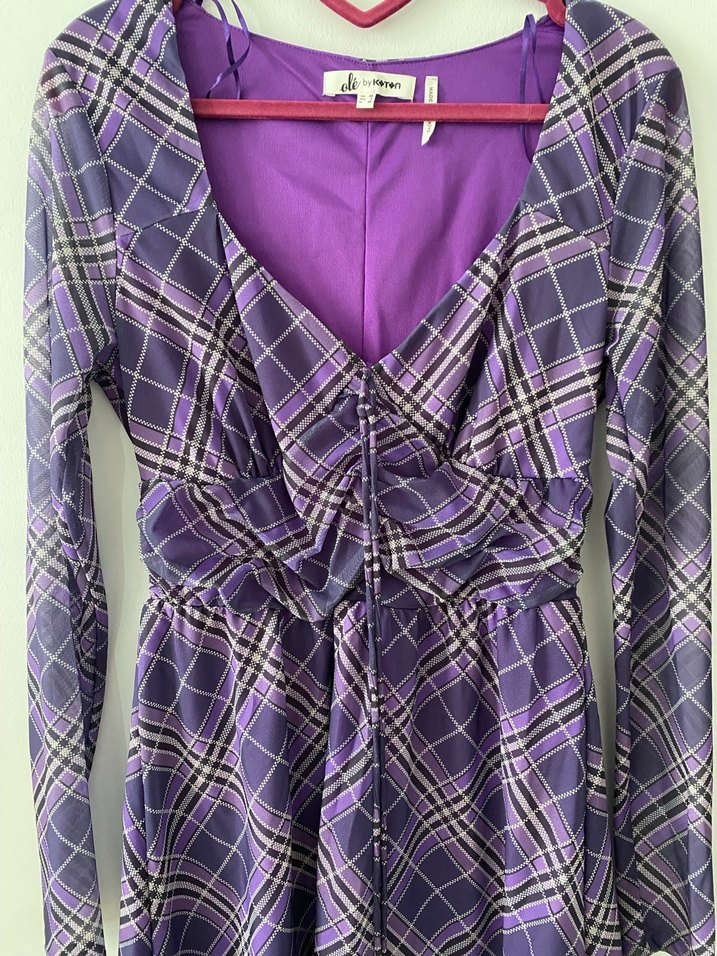 Mor Drapeli Mini Elbise - Görsel 5