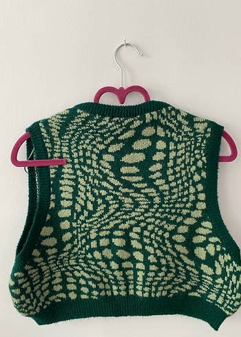 Yeşil Yılan Desenli V Yaka Triko Süveter - Görsel 3