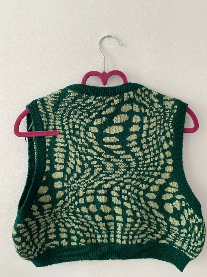 Yeşil Yılan Desenli V Yaka Triko Süveter - Görsel 3