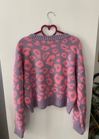 Mor ve Pembe Desenli Örgü Kadın Kazak - Görsel 3