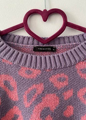 Mor ve Pembe Desenli Örgü Kadın Kazak - Görsel 2