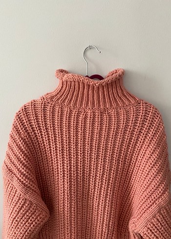 Pembe Boğazlı Örgü Kadın Kazak - Görsel 4