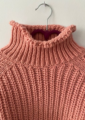 Pembe Boğazlı Örgü Kadın Kazak - Görsel 2