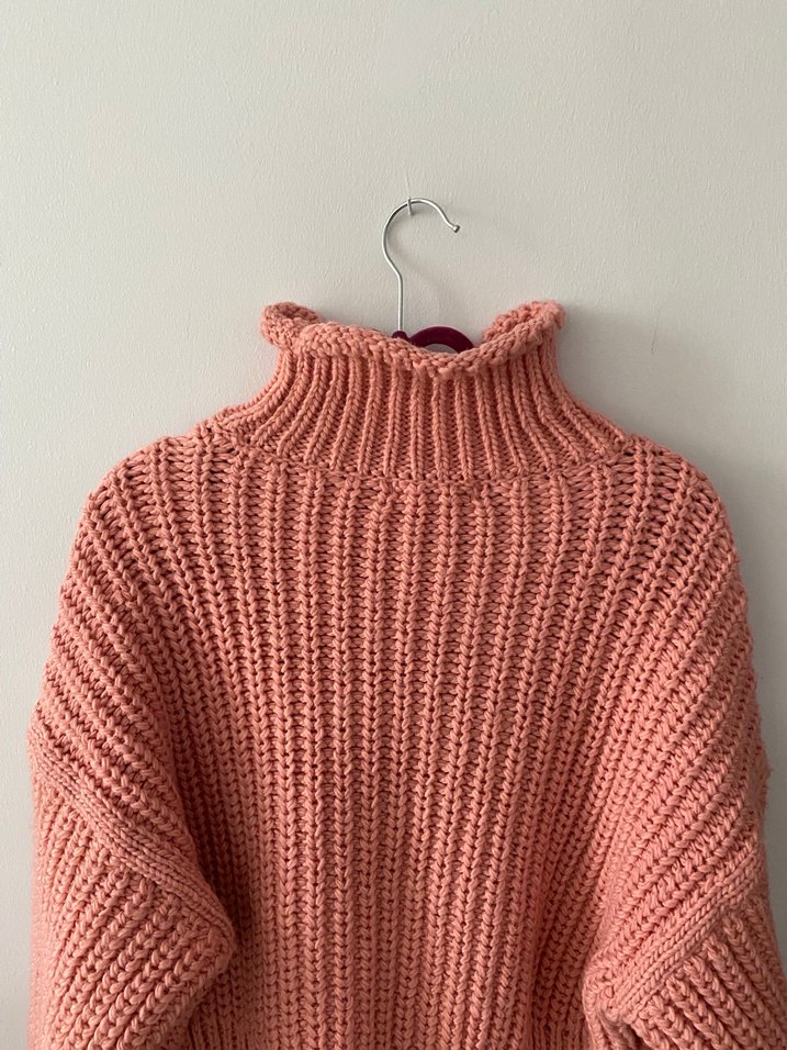 Pembe Boğazlı Örgü Kadın Kazak - Görsel 4