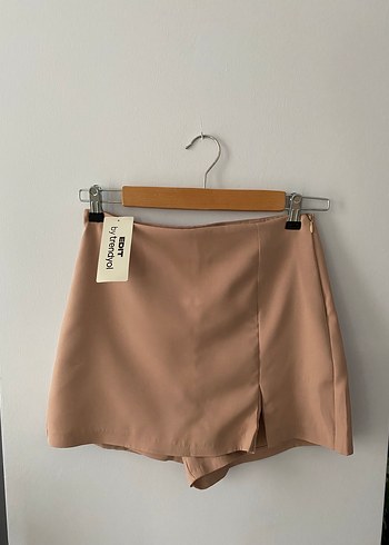 Bej Süet Mini şort Etek - Görsel 3