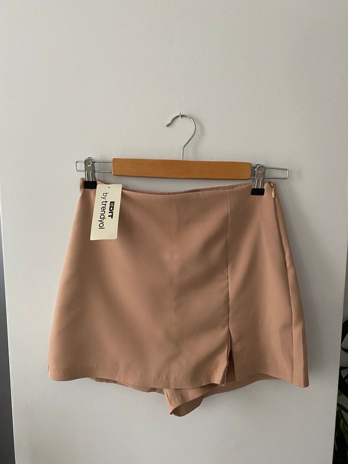 Bej Süet Mini şort Etek - Görsel 3