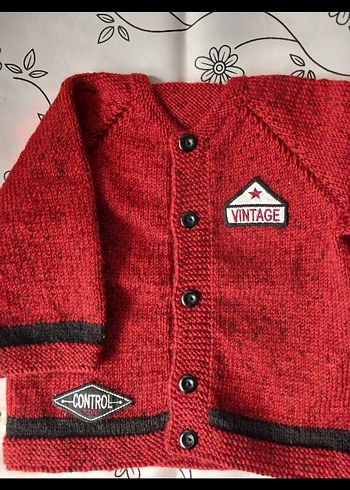 Koyu Kiremit Vintage Erkek Çocuk Triko Ceket - Görsel 2