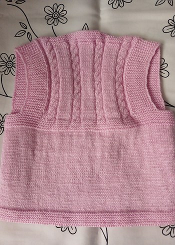 Pembe Örgü Düğmeli Kız Yeleği - Görsel 3