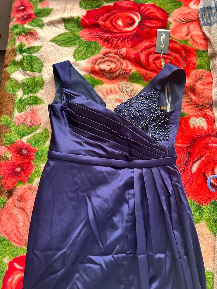 Lacivert Drapeli Uzun Abiye Elbise - Görsel 4