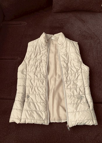 Bej Krem Yüksek Yakalı Fermuarlı Kadın Yelek - Görsel 2