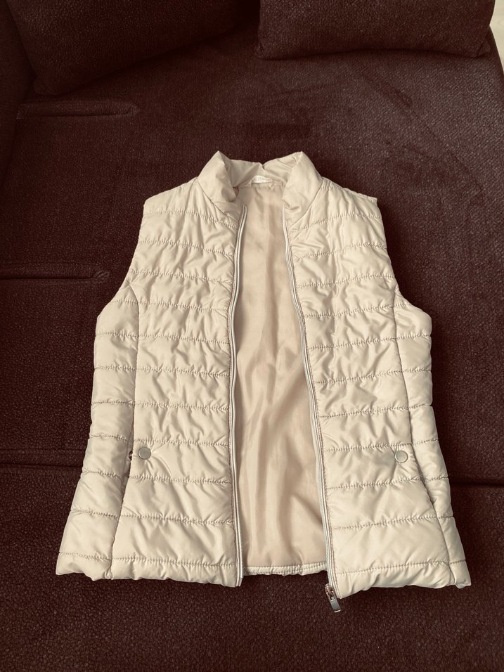 Bej Krem Yüksek Yakalı Fermuarlı Kadın Yelek - Görsel 2