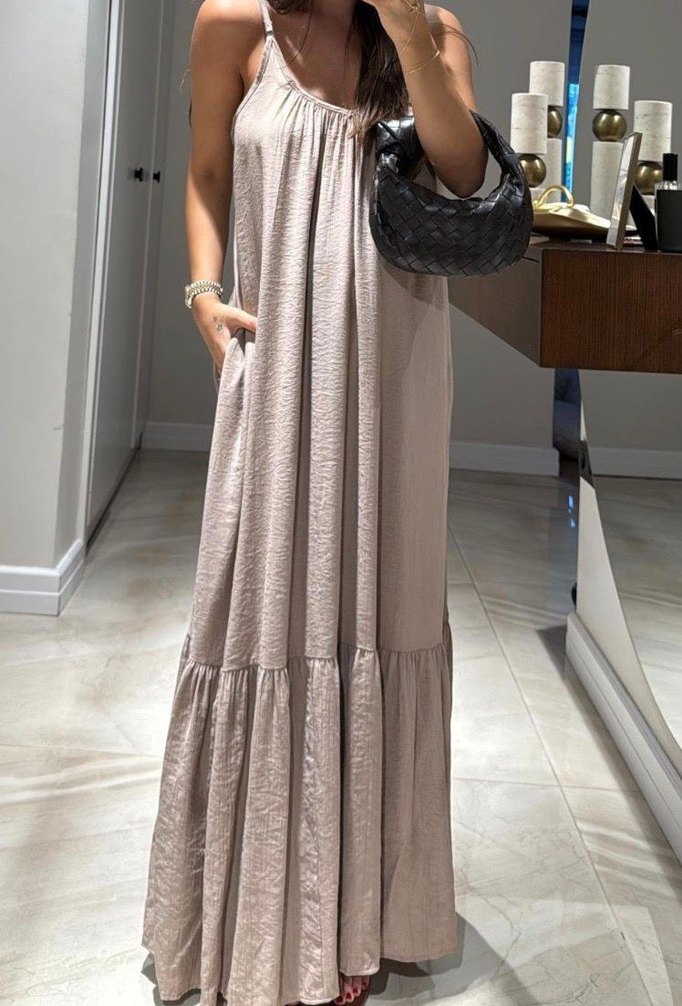 Bej Bohem Uzun Askılı Elbise - Görsel 2