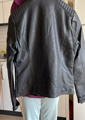 siyah Deri Kadın Biker Ceket - Görsel 4