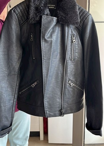 siyah Deri Kadın Biker Ceket - Görsel 3