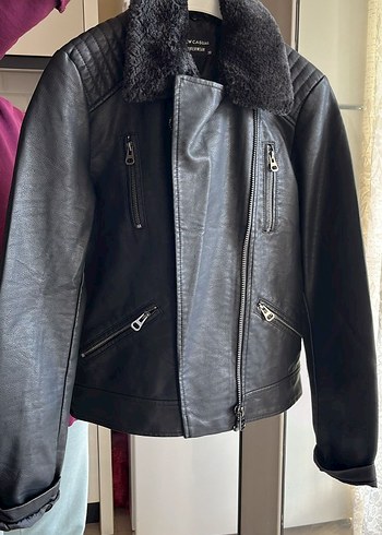 siyah Deri Kadın Biker Ceket - Görsel 2