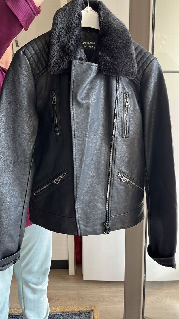 siyah Deri Kadın Biker Ceket - Görsel 3