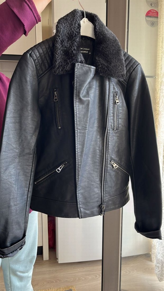 siyah Deri Kadın Biker Ceket - Görsel 2