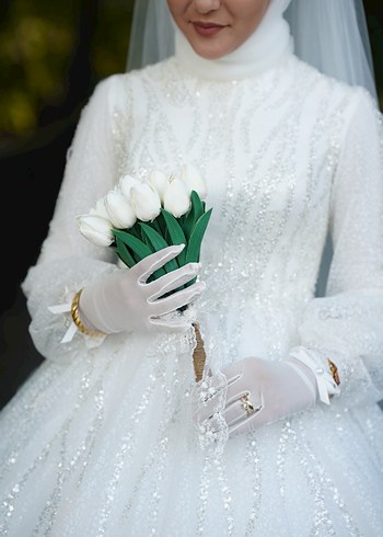 İnci İşlemeli Beyaz Gelinlik - Görsel 2