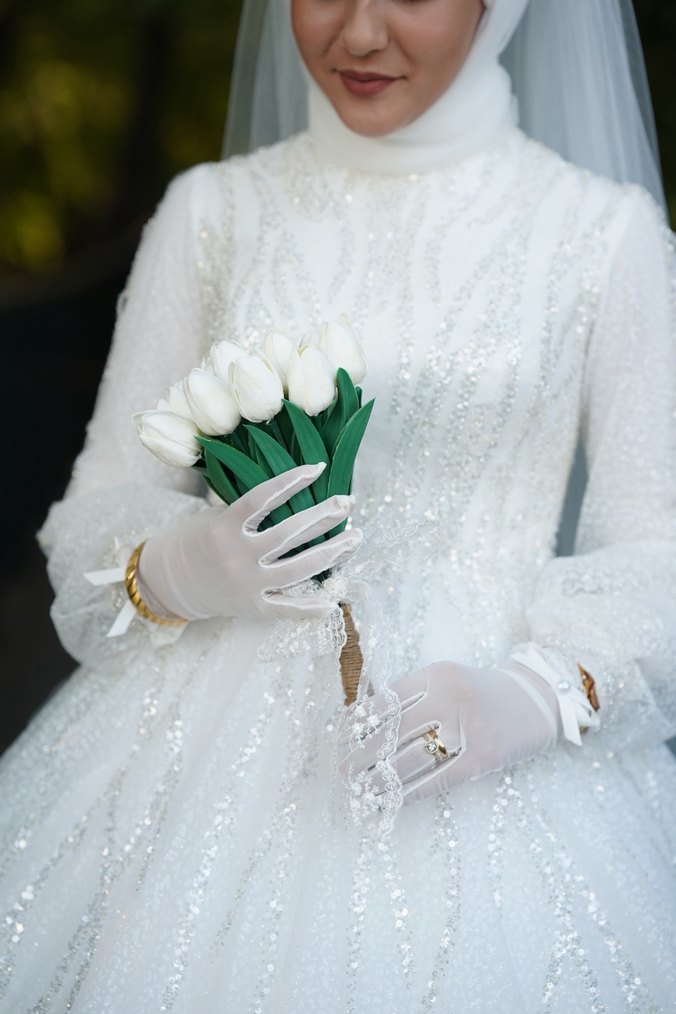 İnci İşlemeli Beyaz Gelinlik - Görsel 2