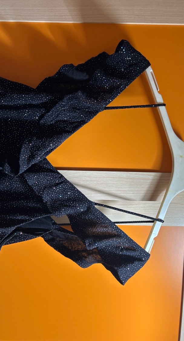 Lacivert V Yaka Fırfırlı Uzun Abiye Elbise - Görsel 2