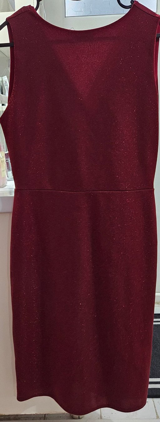 Bordo V Yaka Drapeli Midi Abiye Elbise - Görsel 2