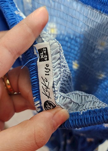 Mavi Uzun Çiçekli Bohem Elbise - Görsel 3