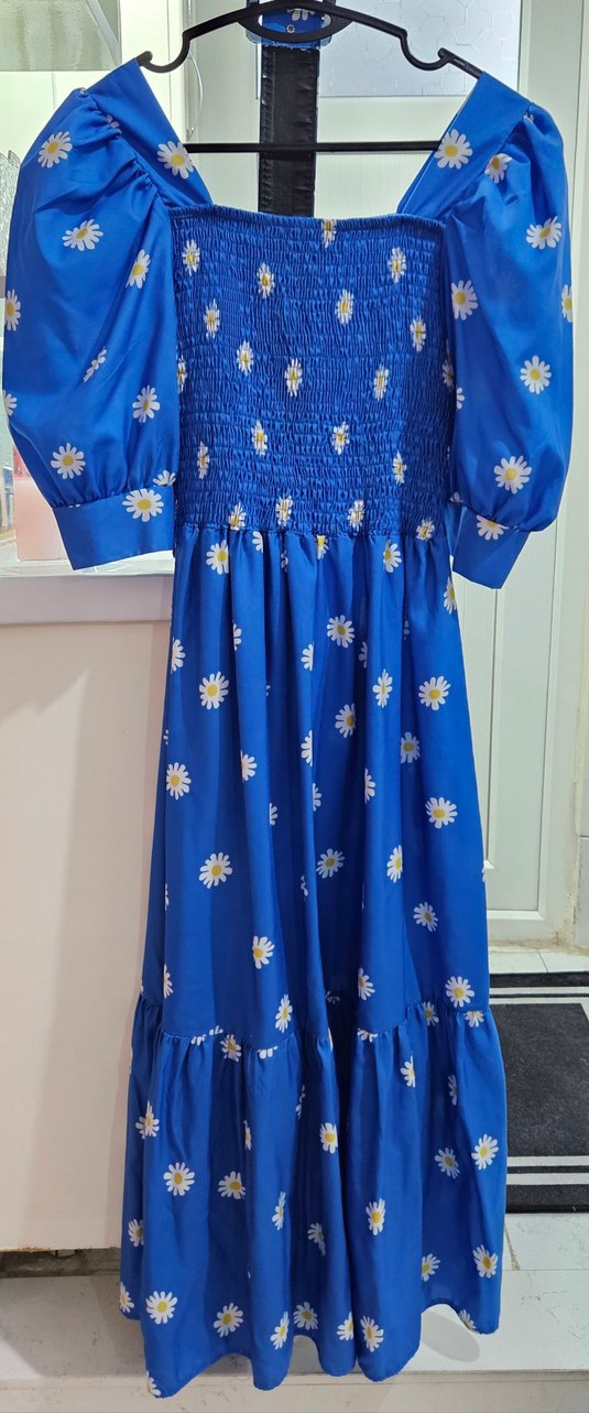 Mavi Uzun Çiçekli Bohem Elbise - Görsel 2