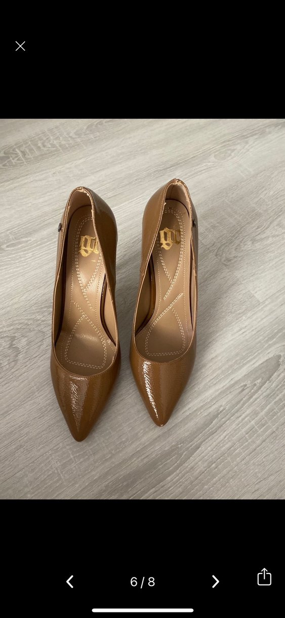 Bej Parlak Deri Stiletto Topuklu Kadın Ayakkabı - Görsel 3