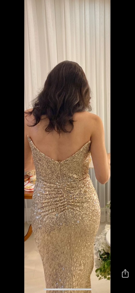 Parlak Altın Uzun Straplez Elbise - Görsel 4